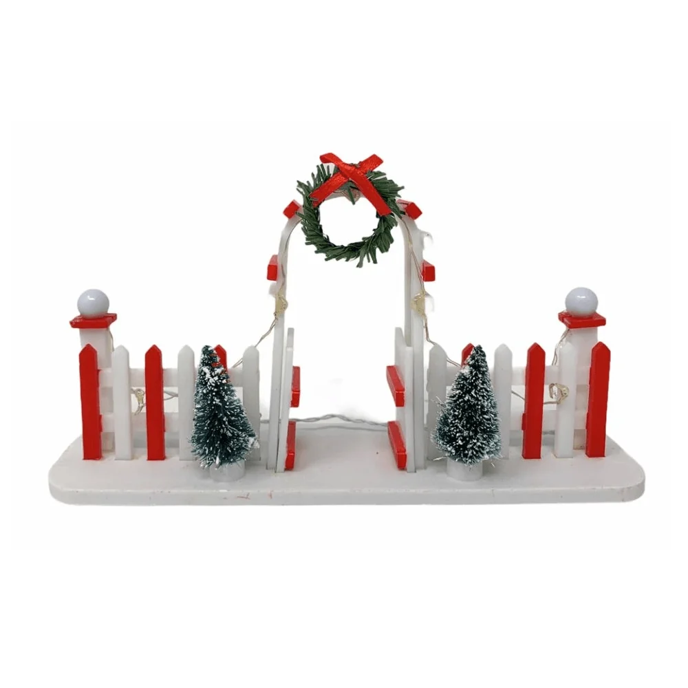 Arco de portão iluminado com árvores de cerdas (19cm)