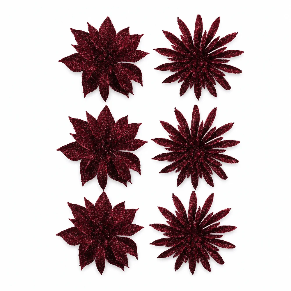 Flor Glitter vinho kit com 3 unidades (9.5cm)