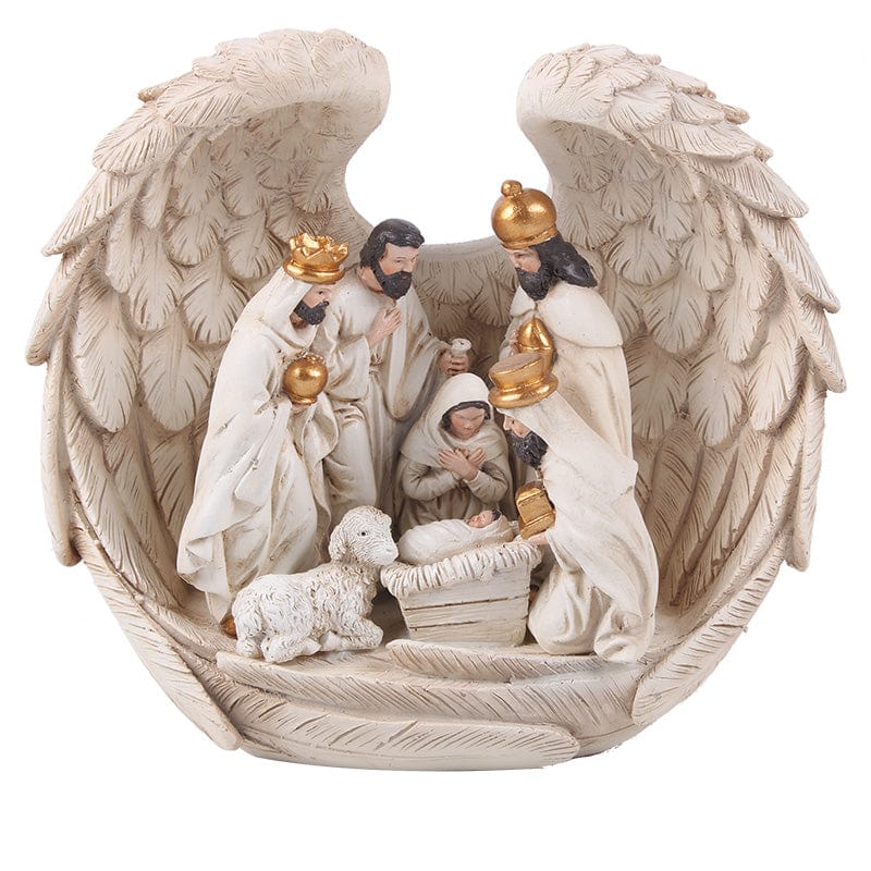 Presépio de Natal em resina com asas de anjo 19cm