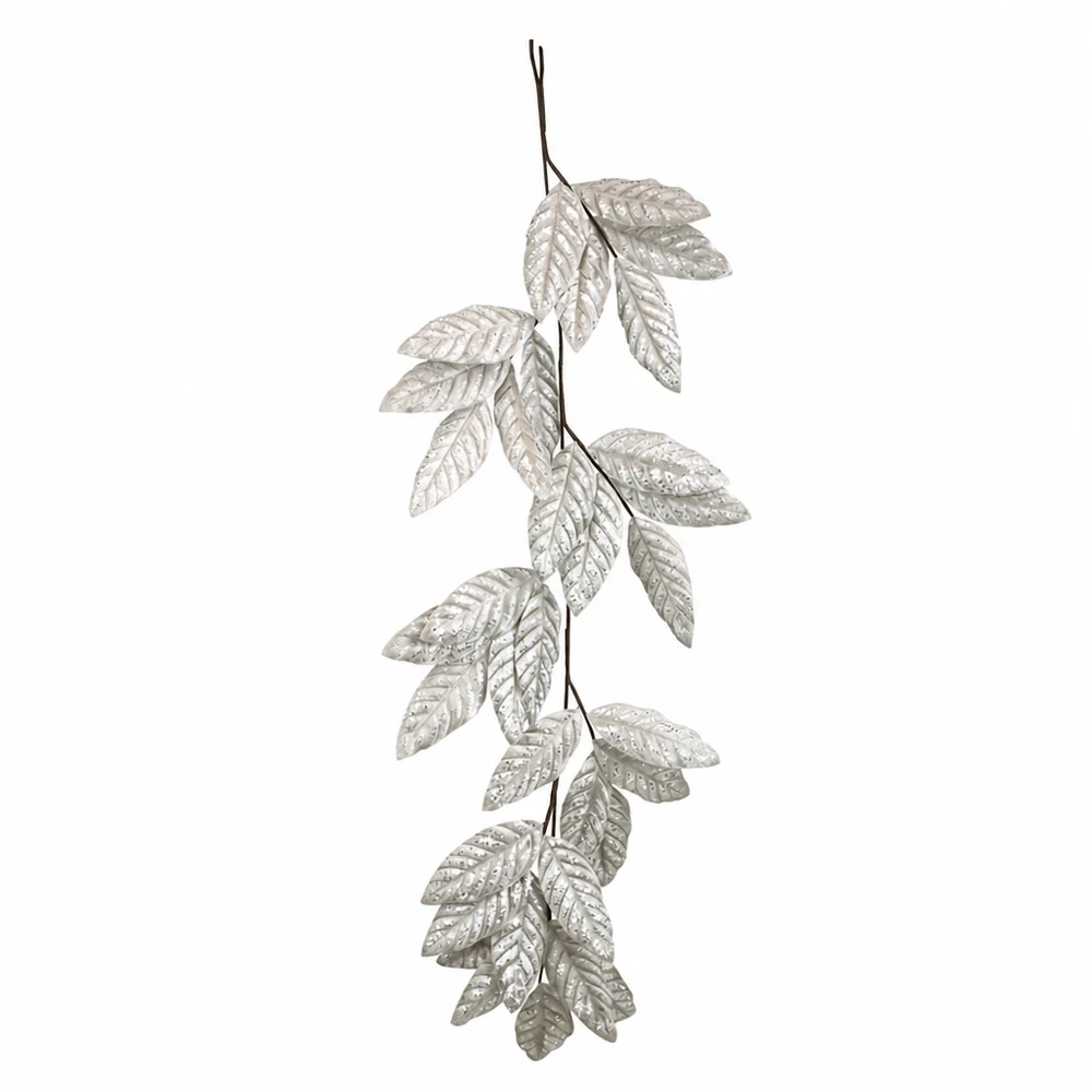 Guirlanda de folhas de veludo platinado (120cm)