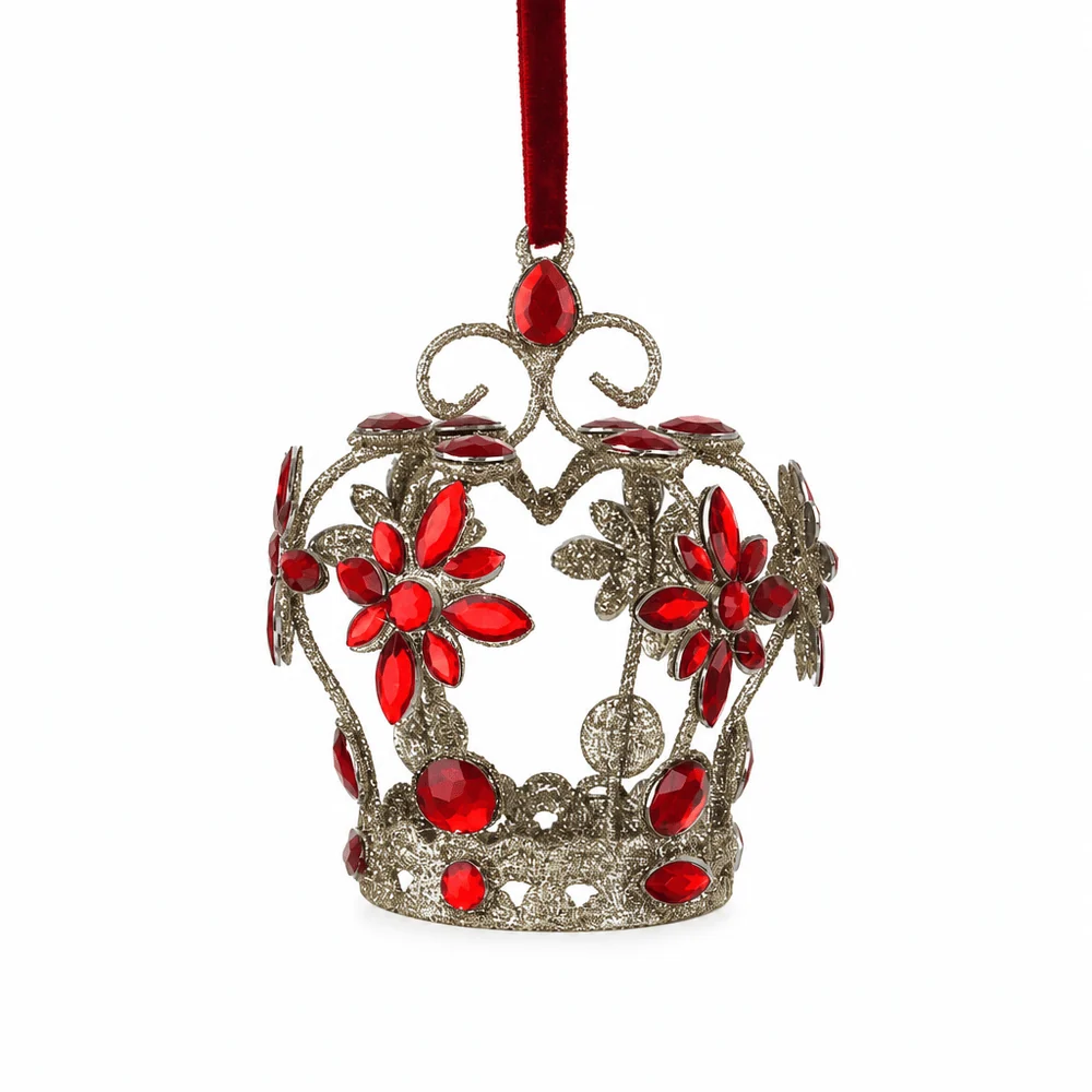 Ornamento de coroa com joias vermelhas (9x11cm)