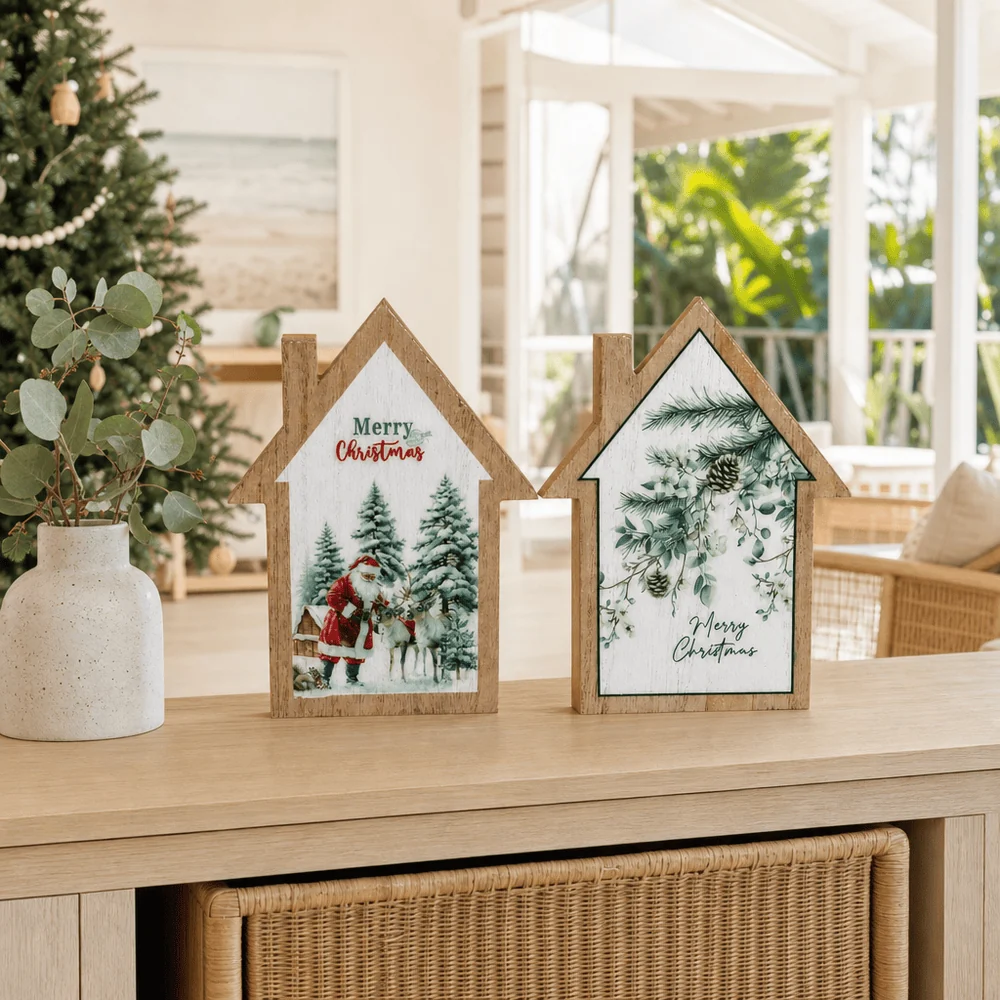 Casa de Madeira Feliz Natal (13x2x17cm)