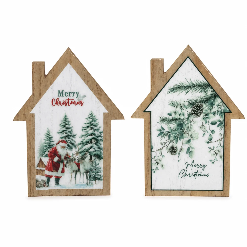 Casa de Madeira Feliz Natal (13x2x17cm)