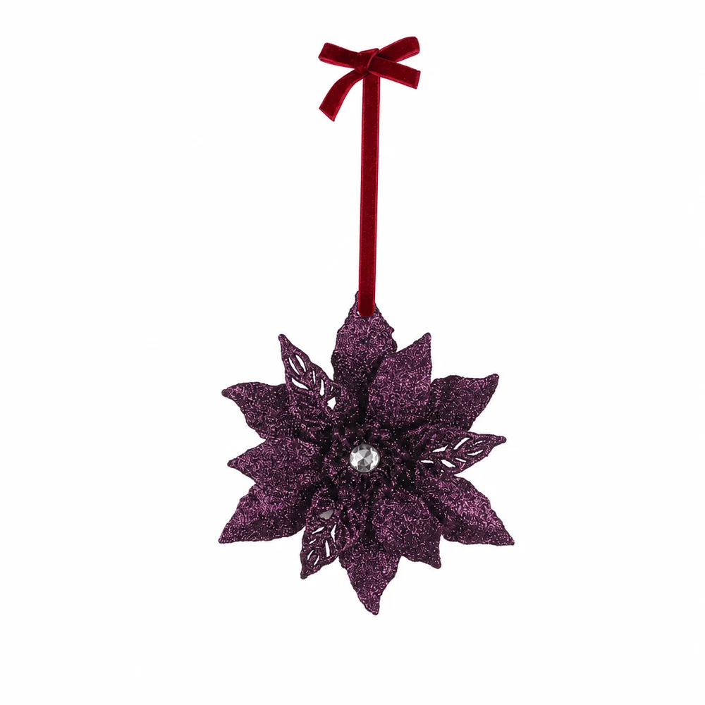 Ornamento de poinsétia com brilho de ameixa (13cm)