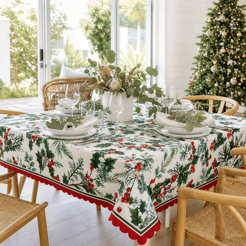 Toalha de Mesa de Natal Holly Fruta decorativa (150 x 220cm)