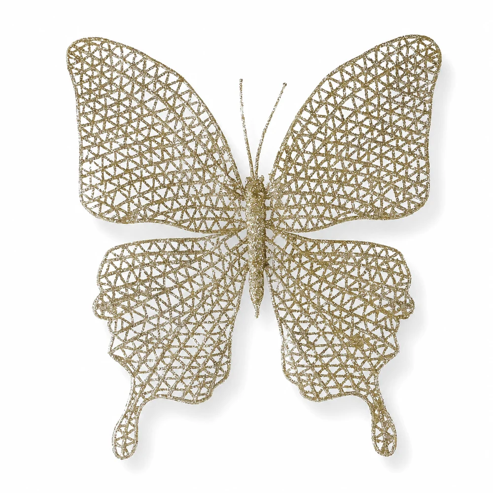 Clipe de borboleta com Glitter champanhe (21cm)