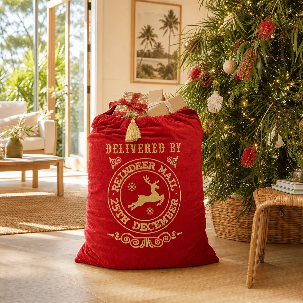 Saco de Natal de Veludo Deluxe (62x80cm) - Vermelho