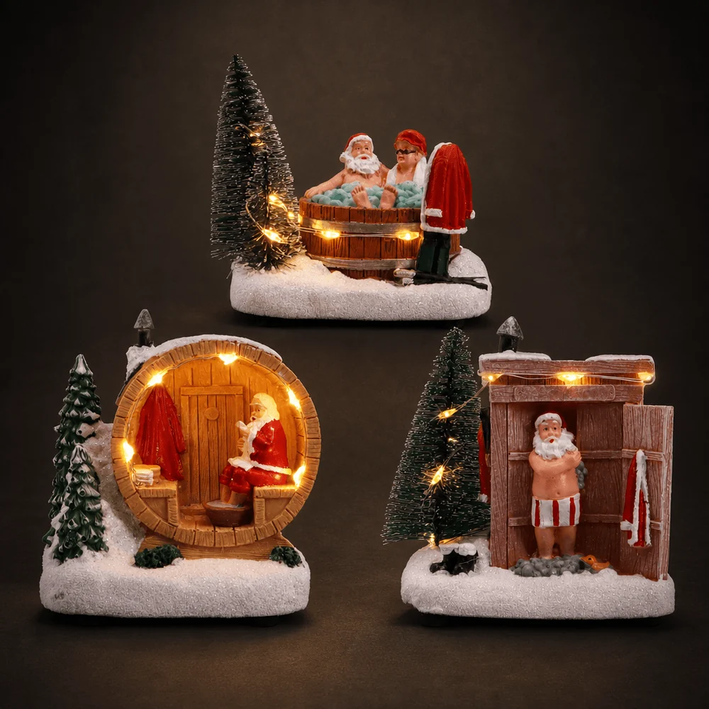 Cena de Papai Noel no banho e na sauna em resina