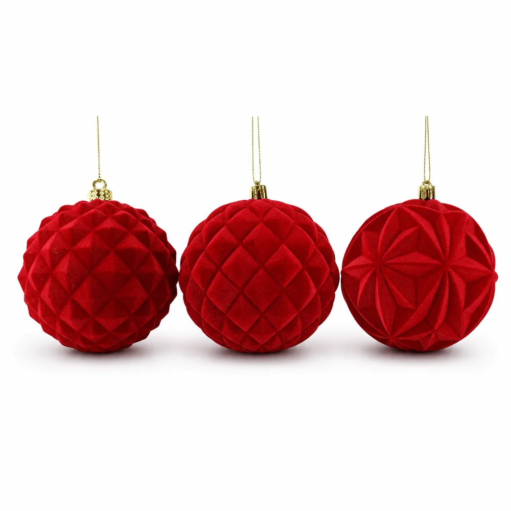 Bola de Natal Flocado Vermelho (10cm)