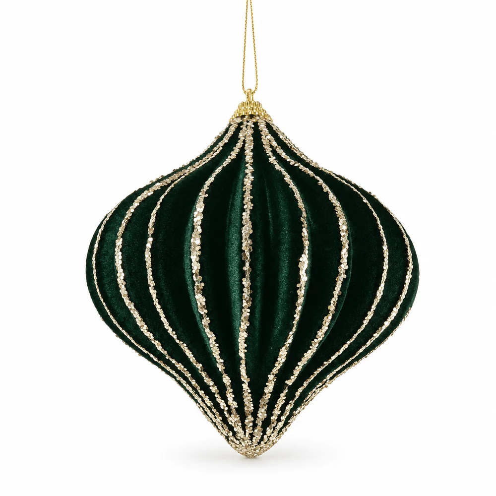 Bola de Natal Flocada Lanterna Verde (12cm)