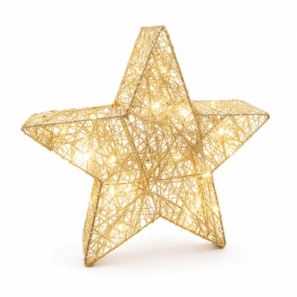 Estrela 3D LED champanhe a pilha (30cm)
