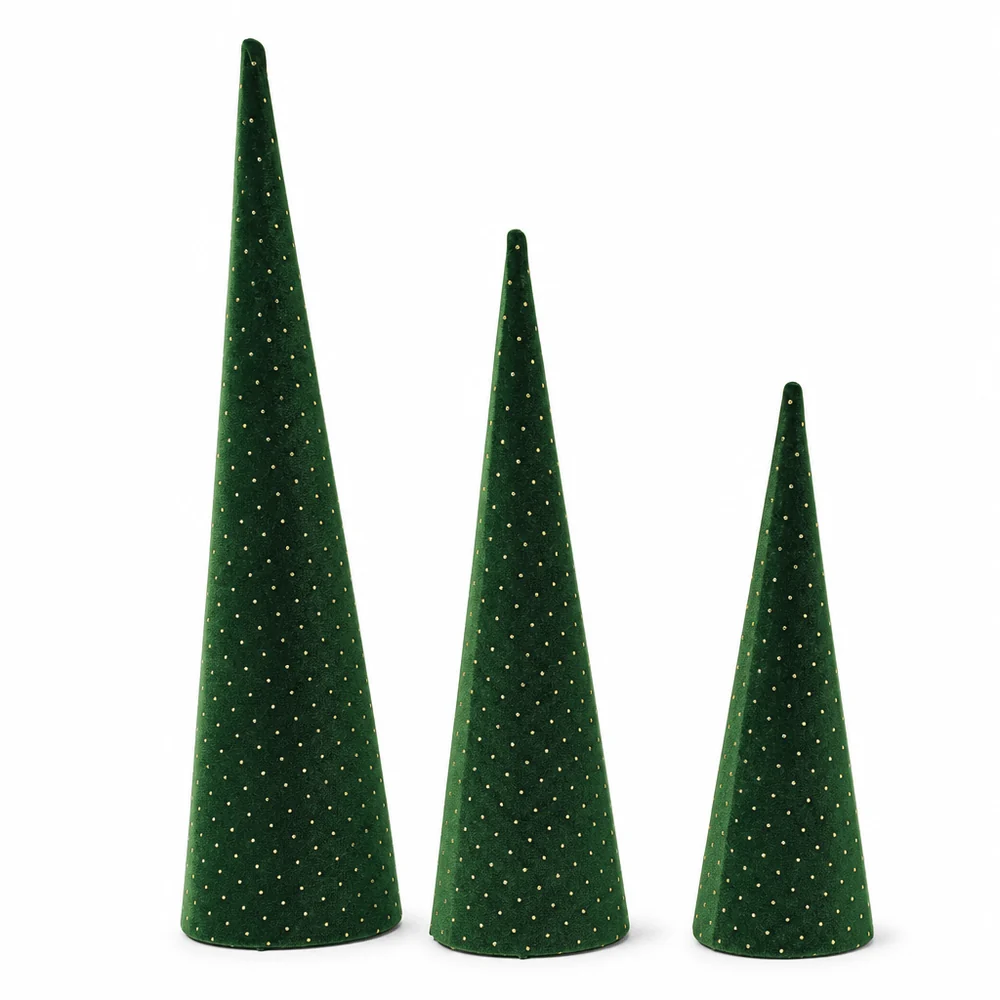 Árvores decorativas de veludo verde (3 peças)