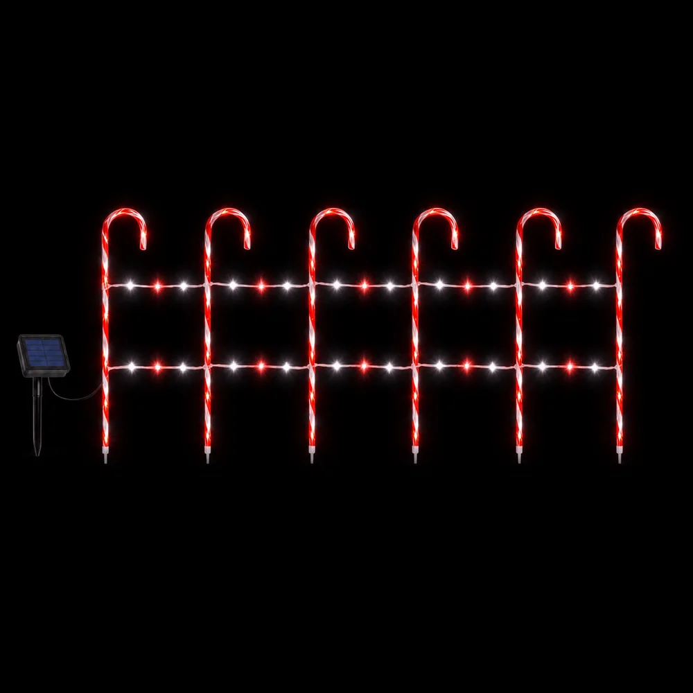 LED Cerca Solar Bengala doce Vermelha e Branca (4.5m) kit com 6 unidades