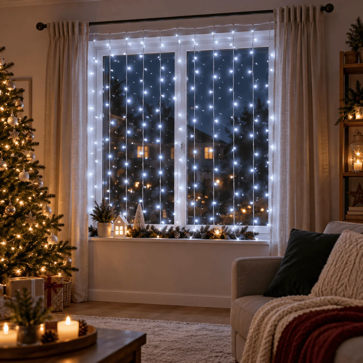 200 LED Luzes de cortina operadas por bateria com temporizador (1.4m x 1.4m)