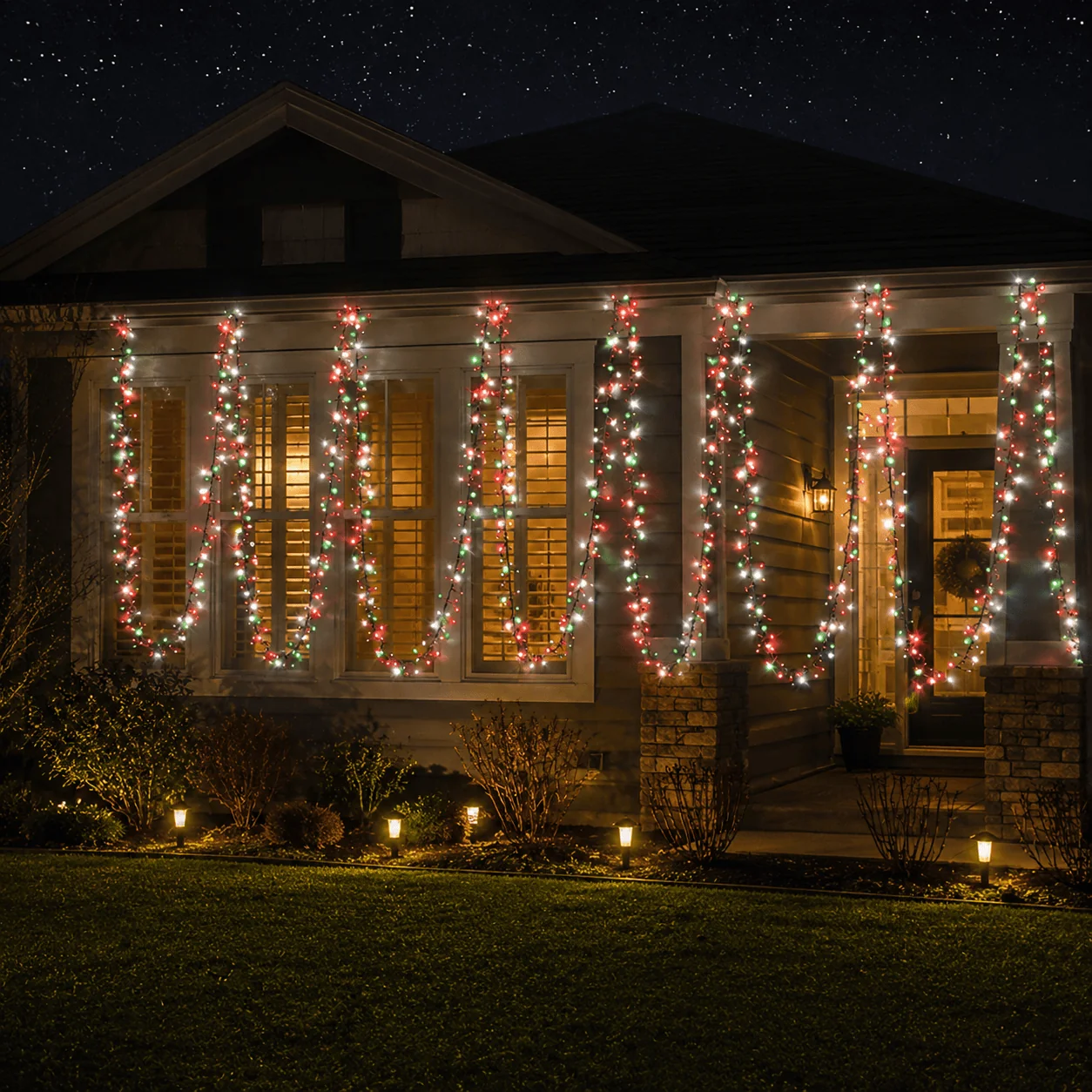 LED 2000 Luzes em cachos Vermelho-Branco-Verde 29m