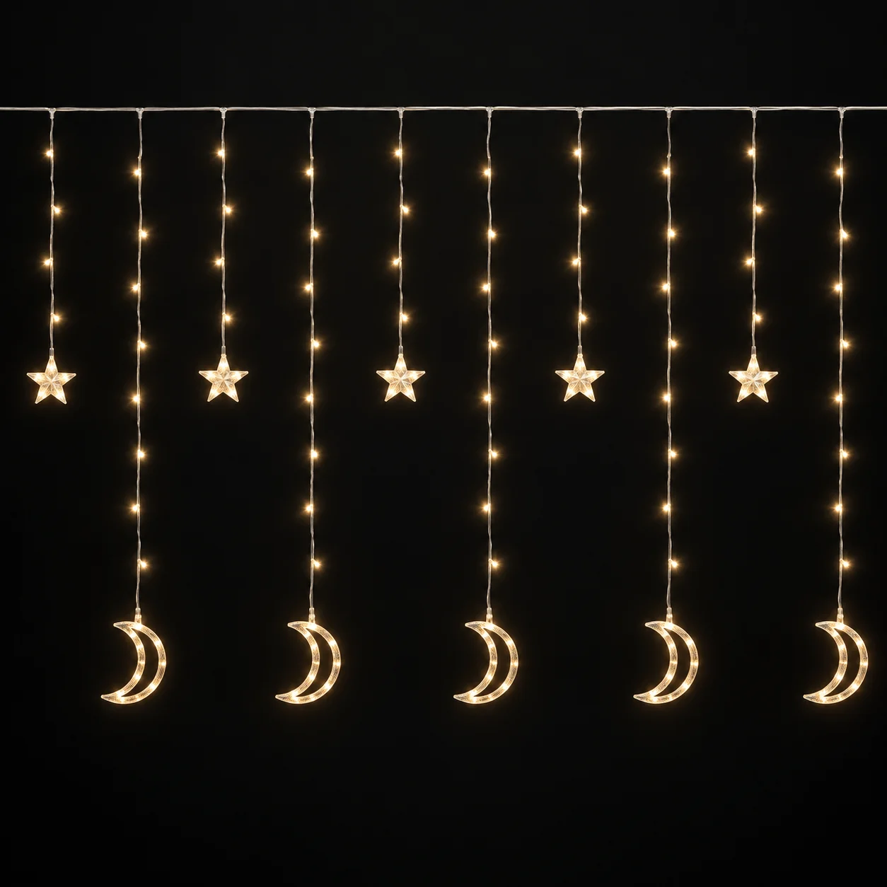 LED Cortina Estrela-Lua Branca Quente