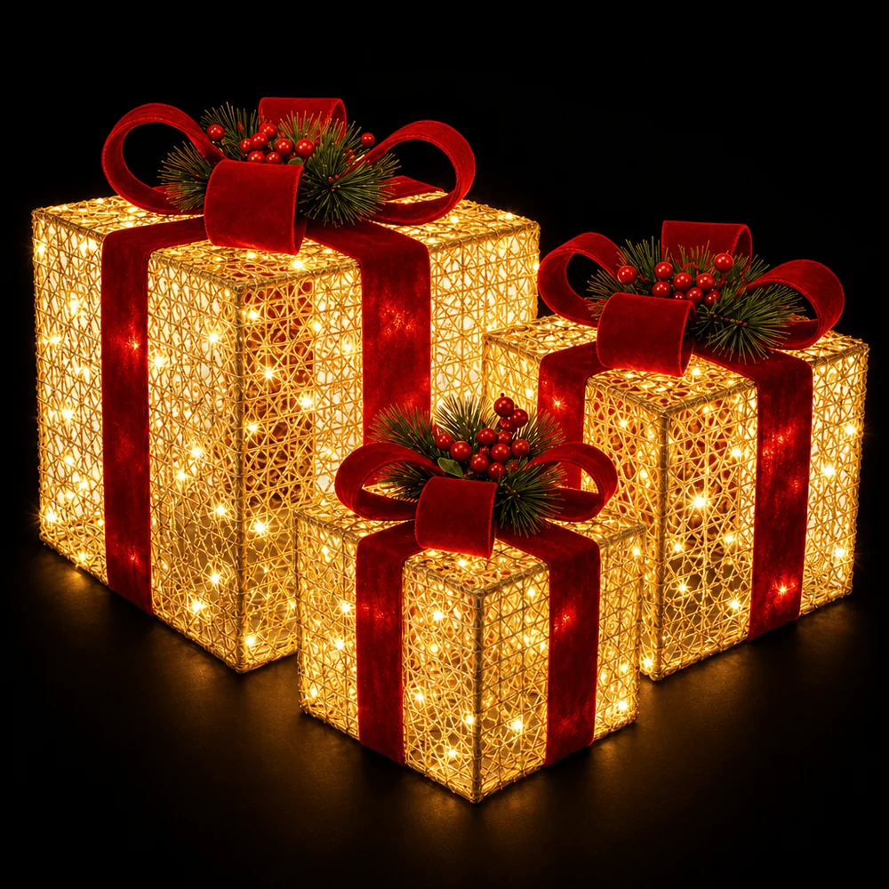 LED Presentes Dourado e vinho (3 unidades)