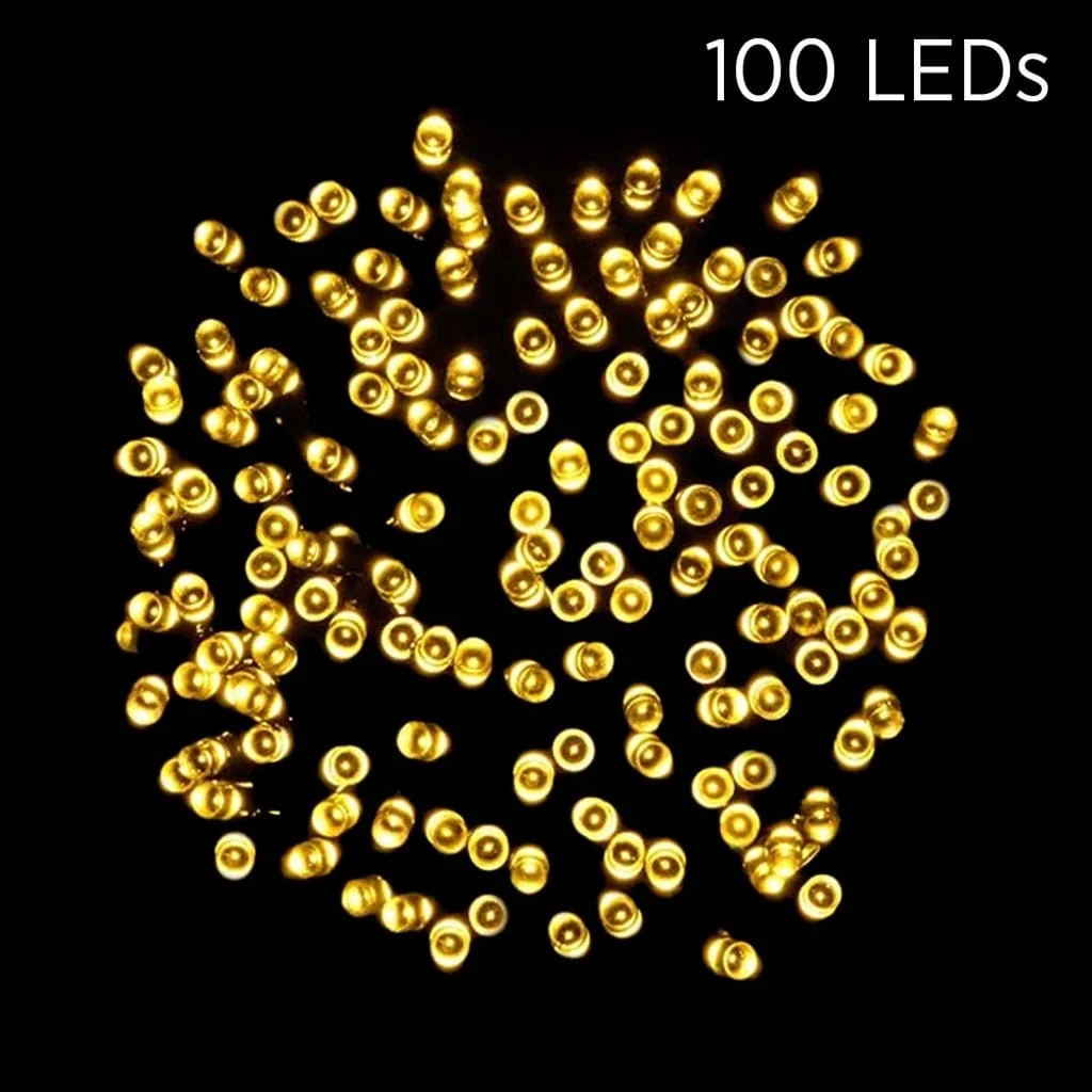100 LED cordões de luzes solares brancas quentes (4.95m)