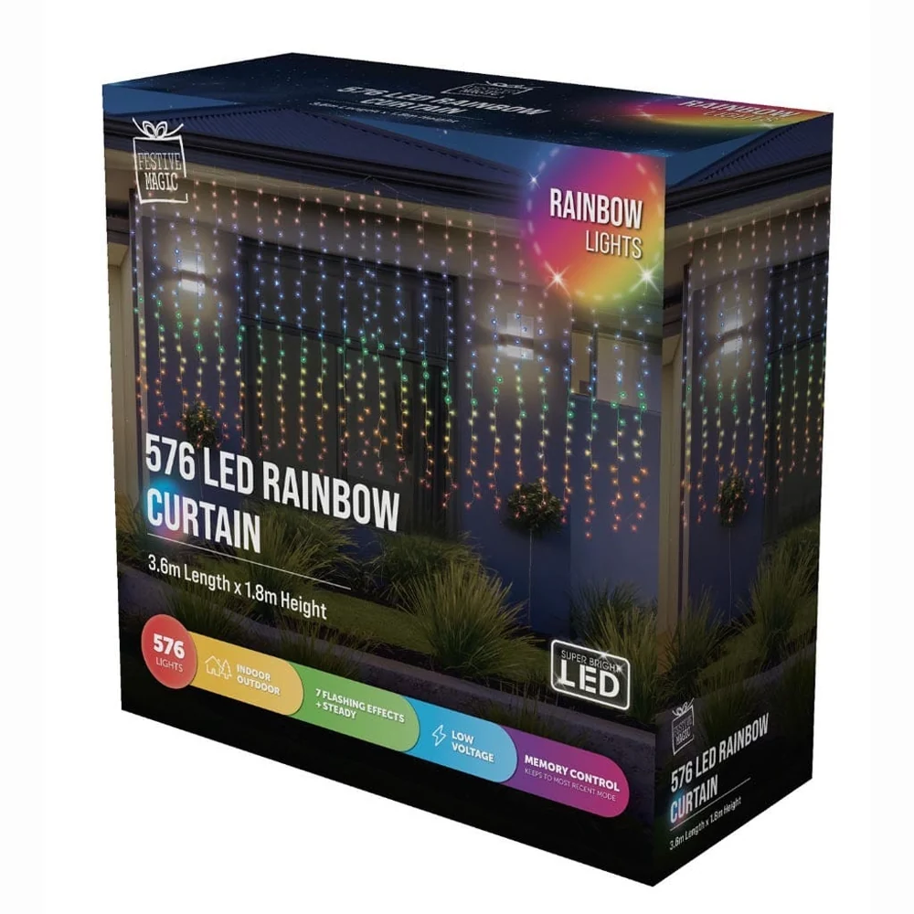 576 LED Cortina Arco-Íris (3.6x1.8m)