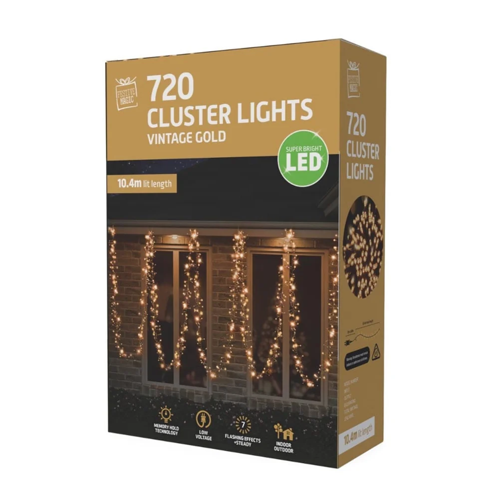 720 LED Luzes em cachos Dourado vintage (10.4m)