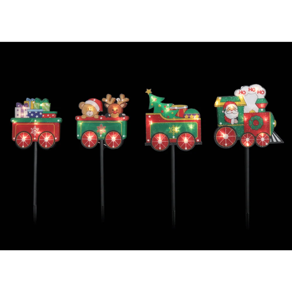 Papai Noel Solar com Luzes de Caminho de Laser de PVC de Trem (4 unidades)