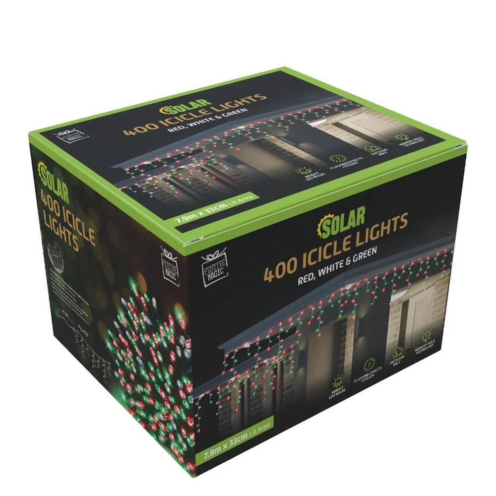 400 LED Pingentes Solares Vermelho-Branco-Verde (7.9m)