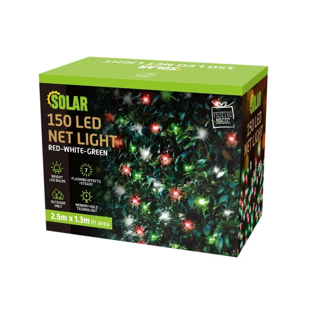 150 LED Rede Solar Luz Vermelho-Branco-Verde