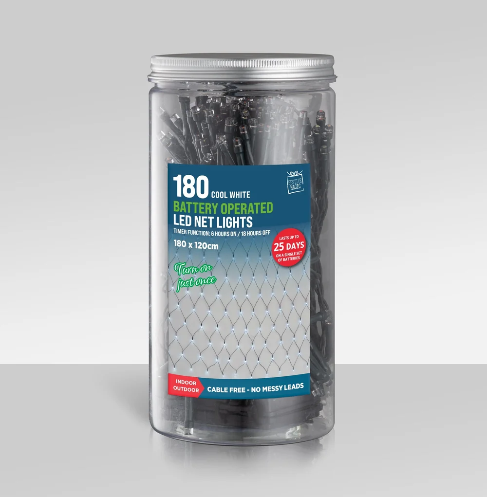 Bateria 180 LED Luzes líquidas em jarra com temporizador sortido