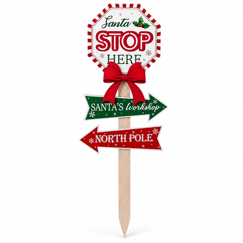 Estaca Papai Noel Pare Aqui com Arco (75cm)