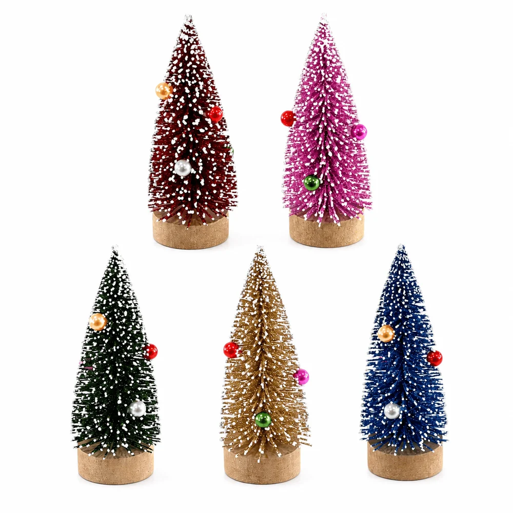 Árvore de cerdas nevadas com decorações (11cm)
