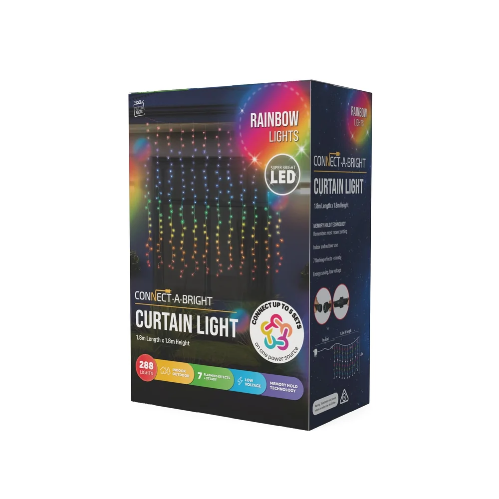 LED Luzes piscantes de cortina arco-íris conectáveis (1.8x1.8m)