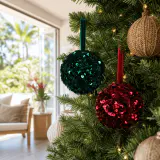 Bolas de Natal de lantejoulas cor de vinho e esmeralda (8cm)