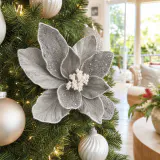 Poinsétia de Veludo Platina (29cm)