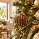 Bola de Natal flocada de lanterna Mocha (12cm)