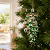 Ornamento de pinha verde floresta (13cm)