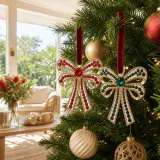 Ornamento de arco de cristal vermelho ou esmeralda