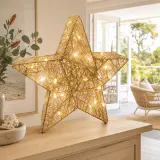 Estrela 3D LED champanhe a pilha (30cm)