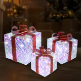 LED Presentes iridescentes com laço vermelho (3 peças)