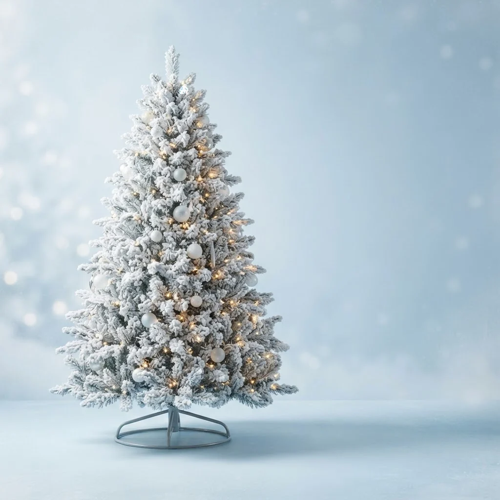 Árvores de Natal nevadas e flocadas